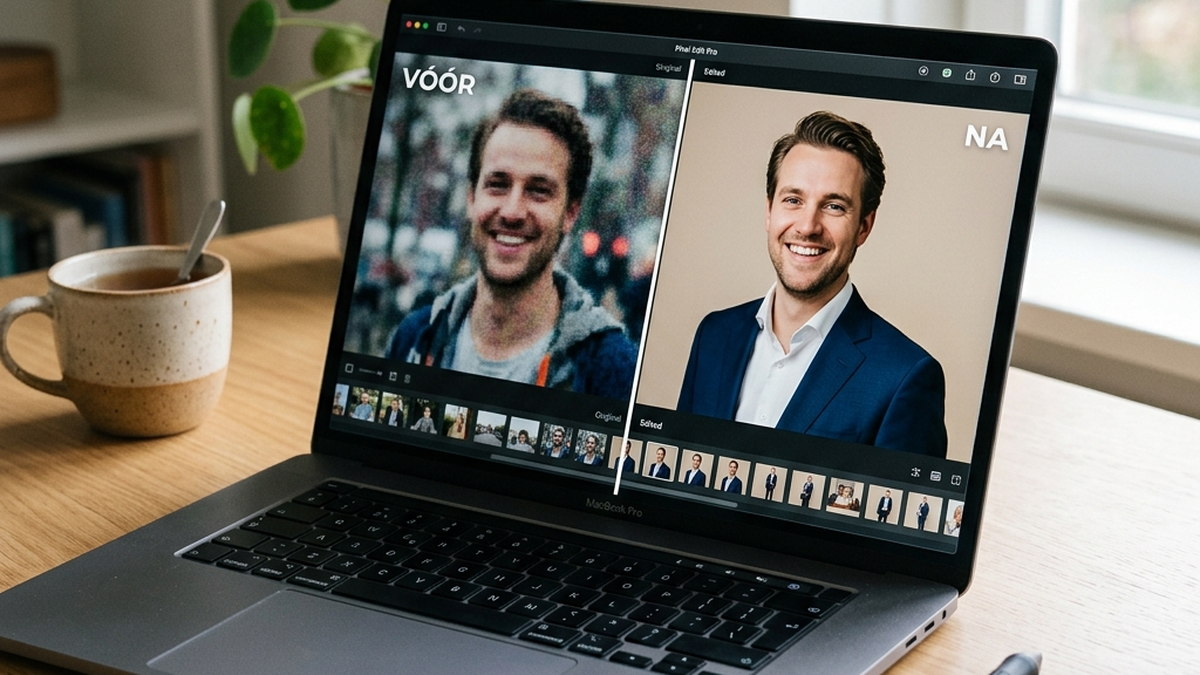 Een hand houdt een oude familiefoto vast bij een raam met zacht ochtendlicht