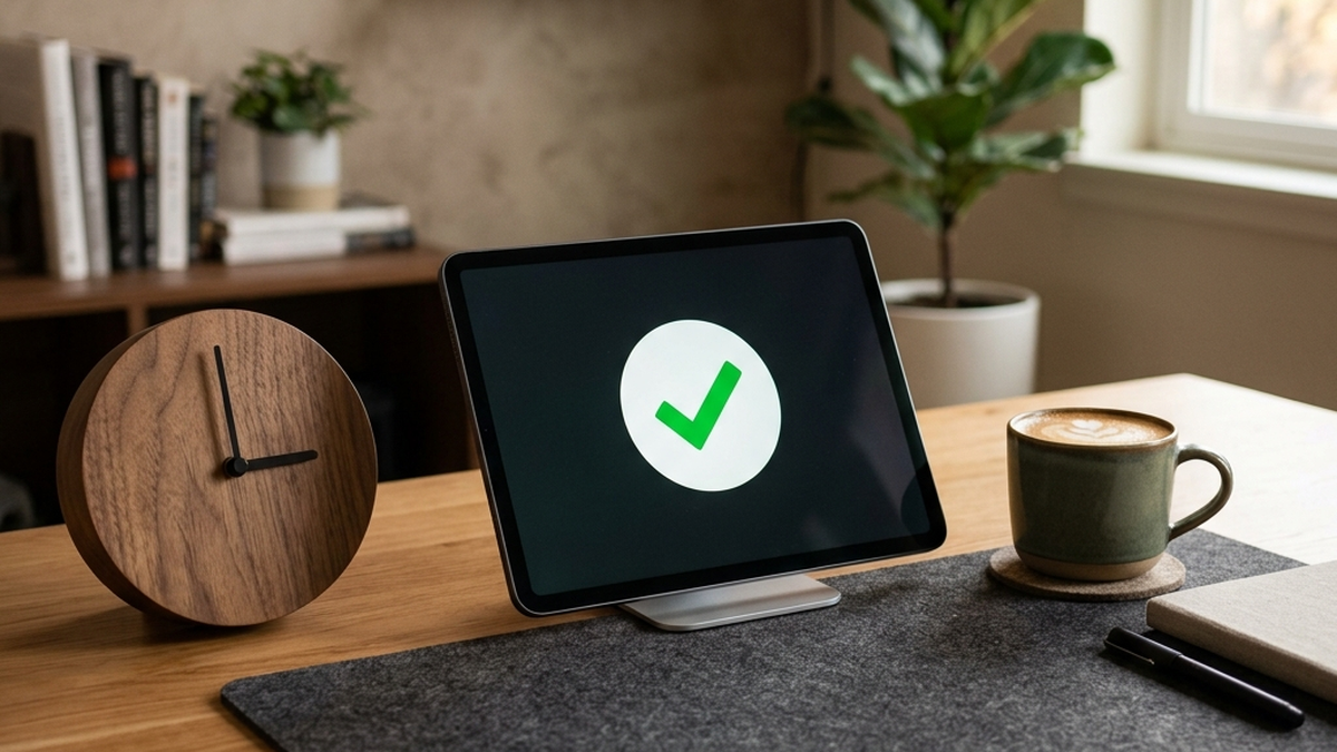 Een klok op een bureau naast een laptop, symbool voor de 24-uur-garantie en snelle doorlooptijd bij portretbewerking